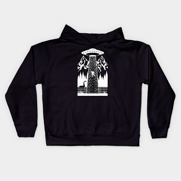 Bigfoot Ufo Abduction Loch Ness Monster Kids Hoodie by Tesszero